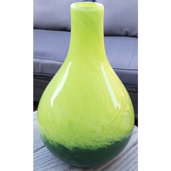 Vintage Murano Style Art Glass Shades Of Green Swirled Decorative Bud Vase 10" H - Picture 2 of 6